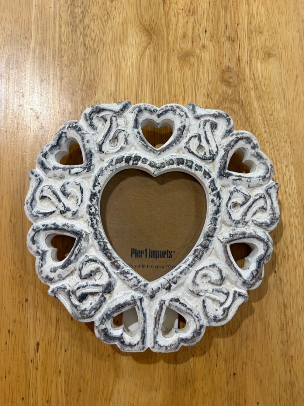 Pier 1 Distressed White Heart-Shaped Carved Frame 4x4